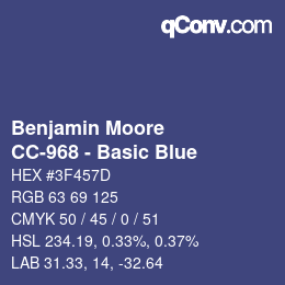 颜色代码: Benjamin Moore - CC-968 - Basic Blue | qconv.com