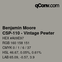 カラーコード: Benjamin Moore - CSP-110 - Vintage Pewter | qconv.com
