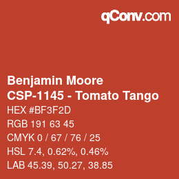 Color code: Benjamin Moore - CSP-1145 - Tomato Tango | qconv.com