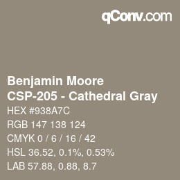 Color code: Benjamin Moore - CSP-205 - Cathedral Gray | qconv.com