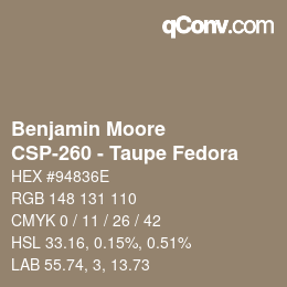 Color code: Benjamin Moore - CSP-260 - Taupe Fedora | qconv.com