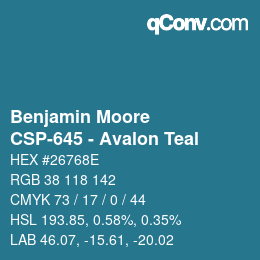 Código de color: Benjamin Moore - CSP-645 - Avalon Teal | qconv.com