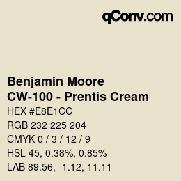 Color code: Benjamin Moore - CW-100 - Prentis Cream | qconv.com