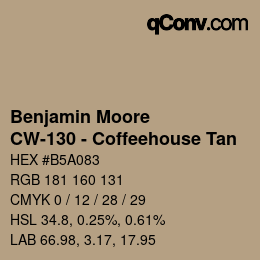 Código de color: Benjamin Moore - CW-130 - Coffeehouse Tan | qconv.com