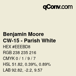 Color code: Benjamin Moore - CW-15 - Parish White | qconv.com
