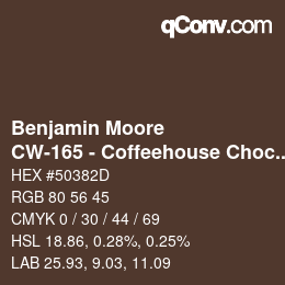 Código de color: Benjamin Moore - CW-165 - Coffeehouse Chocolate | qconv.com