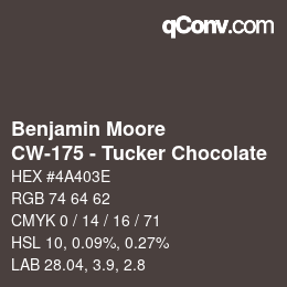 Color code: Benjamin Moore - CW-175 - Tucker Chocolate | qconv.com