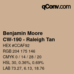 Code couleur: Benjamin Moore - CW-190 - Raleigh Tan | qconv.com