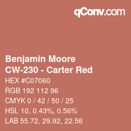 Color code: Benjamin Moore - CW-230 - Carter Red | qconv.com