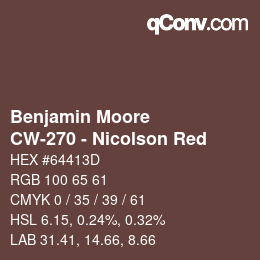 カラーコード: Benjamin Moore - CW-270 - Nicolson Red | qconv.com