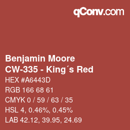 Código de color: Benjamin Moore - CW-335 - King´s Red | qconv.com