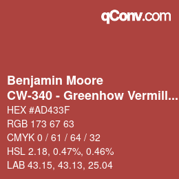 Color code: Benjamin Moore - CW-340 - Greenhow Vermillion | qconv.com