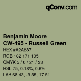 Color code: Benjamin Moore - CW-495 - Russell Green | qconv.com