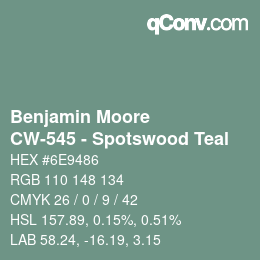 Código de color: Benjamin Moore - CW-545 - Spotswood Teal | qconv.com