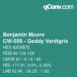 カラーコード: Benjamin Moore - CW-550 - Geddy Verdigris | qconv.com