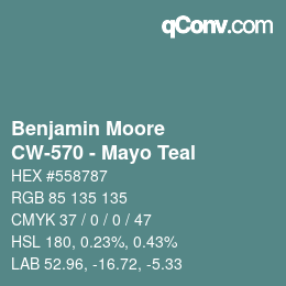 Código de color: Benjamin Moore - CW-570 - Mayo Teal | qconv.com