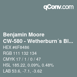颜色代码: Benjamin Moore - CW-580 - Wetherburn´s Blue | qconv.com