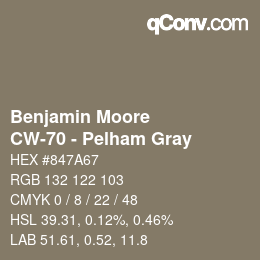 Color code: Benjamin Moore - CW-70 - Pelham Gray | qconv.com