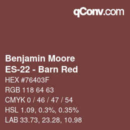 Código de color: Benjamin Moore - ES-22 - Barn Red | qconv.com