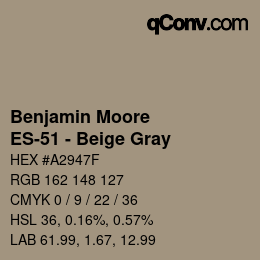 Code couleur: Benjamin Moore - ES-51 - Beige Gray | qconv.com