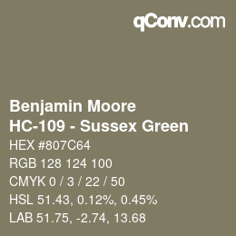 カラーコード: Benjamin Moore - HC-109 - Sussex Green | qconv.com