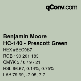 Código de color: Benjamin Moore - HC-140 - Prescott Green | qconv.com