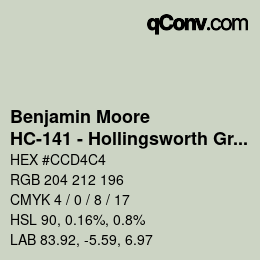 Código de color: Benjamin Moore - HC-141 - Hollingsworth Green | qconv.com
