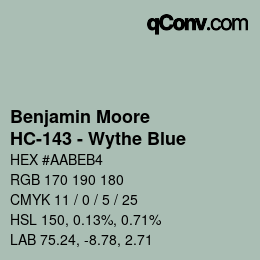 Code couleur: Benjamin Moore - HC-143 - Wythe Blue | qconv.com