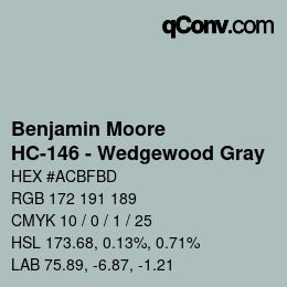 Color code: Benjamin Moore - HC-146 - Wedgewood Gray | qconv.com