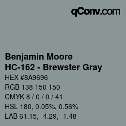 Código de color: Benjamin Moore - HC-162 - Brewster Gray | qconv.com