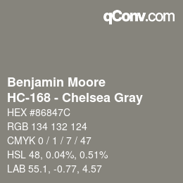 Color code: Benjamin Moore - HC-168 - Chelsea Gray | qconv.com