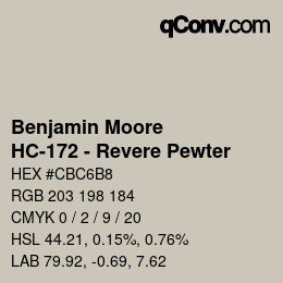 Código de color: Benjamin Moore - HC-172 - Revere Pewter | qconv.com
