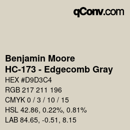 Color code: Benjamin Moore - HC-173 - Edgecomb Gray | qconv.com