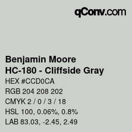 Color code: Benjamin Moore - HC-180 - Cliffside Gray | qconv.com