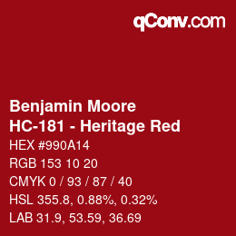 カラーコード: Benjamin Moore - HC-181 - Heritage Red | qconv.com