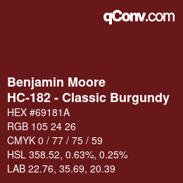 Código de color: Benjamin Moore - HC-182 - Classic Burgundy | qconv.com