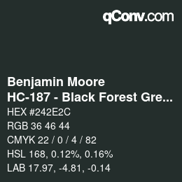 Code couleur: Benjamin Moore - HC-187 - Black Forest Green | qconv.com