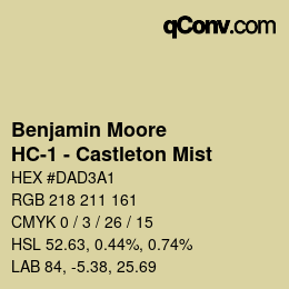 颜色代码: Benjamin Moore - HC-1 - Castleton Mist | qconv.com