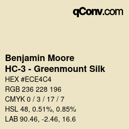 Color code: Benjamin Moore - HC-3 - Greenmount Silk | qconv.com