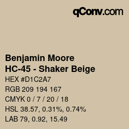 Code couleur: Benjamin Moore - HC-45 - Shaker Beige | qconv.com