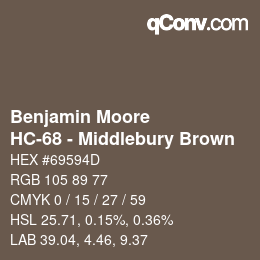 Color code: Benjamin Moore - HC-68 - Middlebury Brown | qconv.com