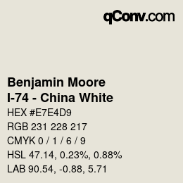 Code couleur: Benjamin Moore - I-74 - China White | qconv.com