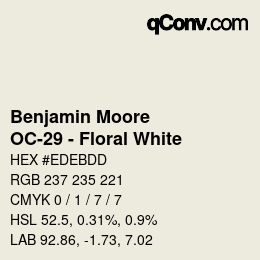 Color code: Benjamin Moore - OC-29 - Floral White | qconv.com