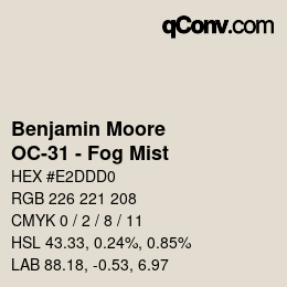 颜色代码: Benjamin Moore - OC-31 - Fog Mist | qconv.com