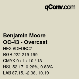 颜色代码: Benjamin Moore - OC-43 - Overcast | qconv.com