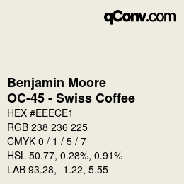 Color code: Benjamin Moore - OC-45 - Swiss Coffee | qconv.com