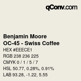 Color code: Benjamin Moore - OC-45 - Swiss Coffee | qconv.com