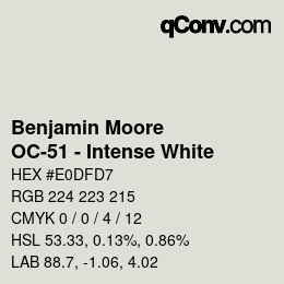 カラーコード: Benjamin Moore - OC-51 - Intense White | qconv.com