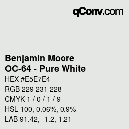 Color code: Benjamin Moore - OC-64 - Pure White | qconv.com