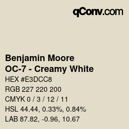 Color code: Benjamin Moore - OC-7 - Creamy White | qconv.com